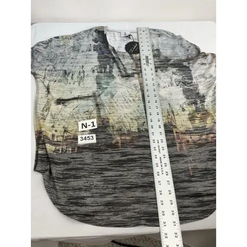 Womans Inoah Large Gray Graphic Long Sleeve Pullover Scoop Neck Tunic Top NWT