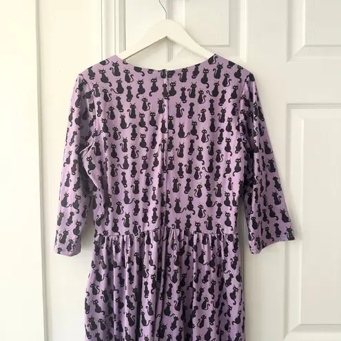 Dolly and Dotty Unique Vintage Purple Billie Black Cat Print Midi Flare Dress 10