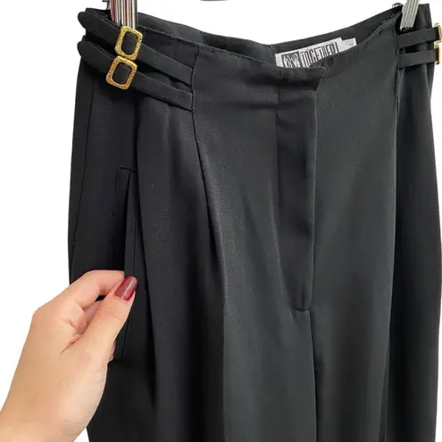 VTG 80’s Trouser Pants With Gold Embellished Buckle Detail Black Size 2