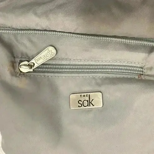 The Sak Mini Crocheted CrossBody Bag w Strap Fold Over Flap Zip Close Gray 7x6