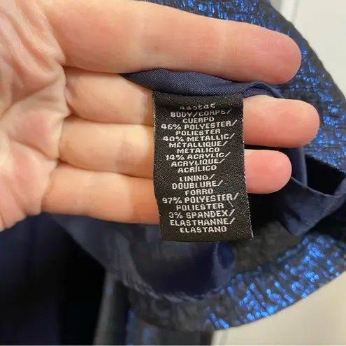 Monique Lhuillier dress blue Odyssey one shoulder metallic gown high low size 16