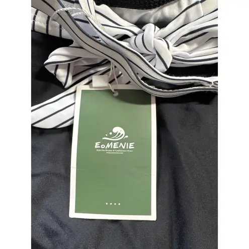 EOMENIE One Piece Swimsuit Tummy Control Padded Cut Out Striped Small Black