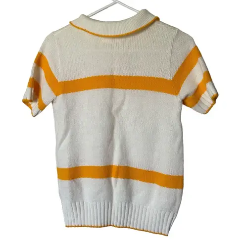 Vintage White Yellow Stripe Knit Short Sleeve Collar Shirt Young Cheerleader Size M