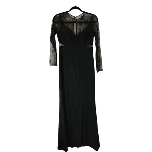 Aidan Mattox Maxi Long Sleeves Lace Bodice Evening Dress w/Slit Size 4 Black NWT