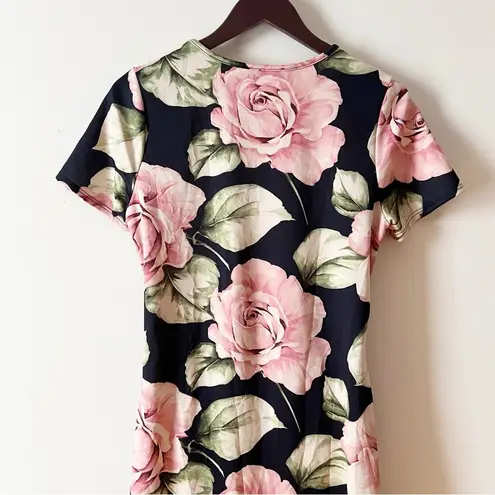 My Bump Pink Floral Midi Maternity Dress Size Large Short Sleeves Pullover NEW Black