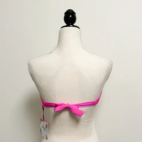 Luli Fama Pink Strappy V Ring Bandeau Back Tie Muy Caliente Bikini Top NWT Small