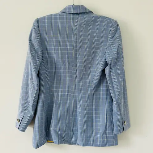 Escada Vintage Light Blue Yellow Plaid Single Button Wool Silk Blazer Jacket 36 Size 6