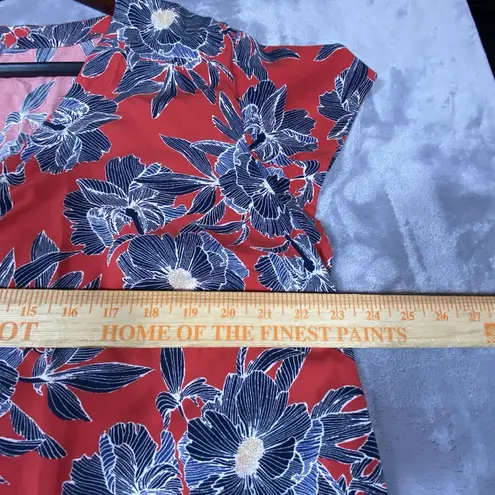 J. Jill Midi Dress XL Tiered Red Floral Flutter Sleeve Pocket Lightweight Flowy