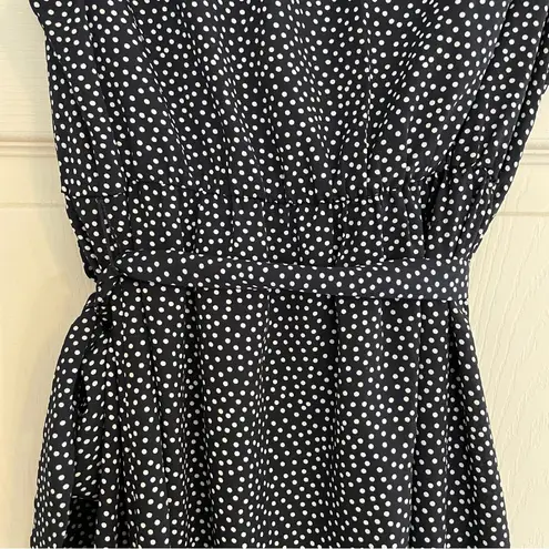 Motherhood Maternity Dress Navy White Polka Dot Chiffon Ruffle V-Neck Tie Size S