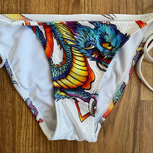 Ed Hardy Vintage Y2K Rare White Blue Dragon String Triangle Edgy Bikini Set