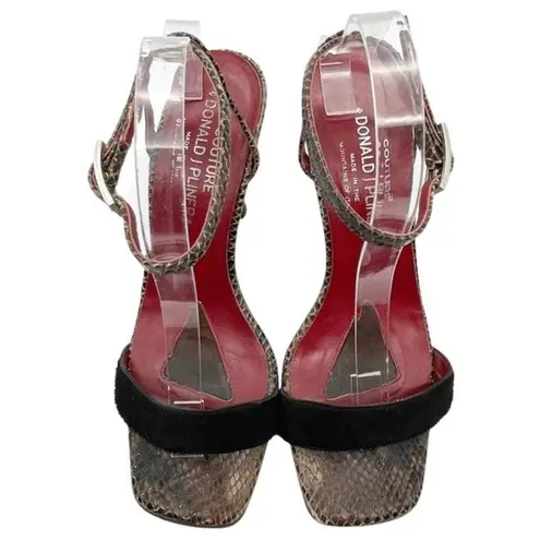 Vintage Donald J Pliner Couture Snakeskin Ankle Wrap Strappy Sandals Size 8.5 Black