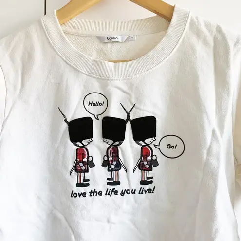 Crew Sweater Queens Guard Soldier Print in Ivory Size 4