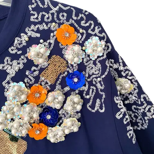 Queen of Sparkles Navy Blue Tiger Sequin Print Champagne Popping Bottle T