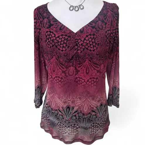 y2k‎ vintage 2000's axcess v neck flowy relaxed mesh graphic blouse size large.