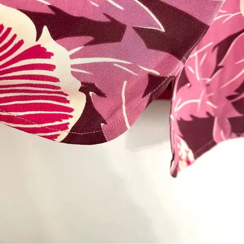 Equipment Womens Shirt Tank Pink Purple Hawaiian Tropical Floral Silk Size Small