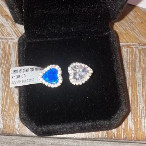 Azure  GILSON OPAL& WHITE SAPPHIRE
DOUBLE HEART TOI ET MOI ADJUSTABLE
RING SZ 8