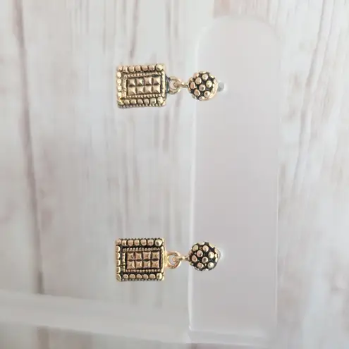 Vintage Stud Earrings Small & Stylish Gold Tone with Black Detail