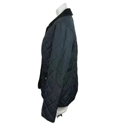 Charter Club Navy Corduroy Trim Snap Buttons Quilted Puffer Coat Jacket Sz M