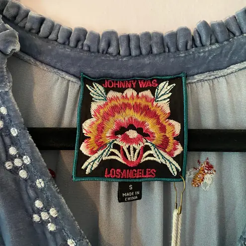 Johnny Was NWT Blue Velvet Sleeve Colette Butterfly Midi Dress Women size Small