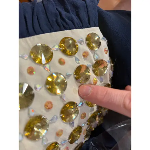 Diane Von Furstenberg DVF Gidger Rounded Crystal Embellished Holiday Evening Dress Navy Size 2 flaw