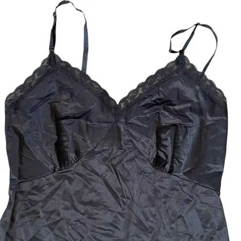 Lady Manhattan Vintage 80s Black Dark Coquette Lace Lingerie Midi Slip Dress Size M