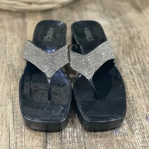 Rouge Helium Rouge Spice Platform Chunky Heel Jelly Sandal Rhinestone Diamond Thong Sandal