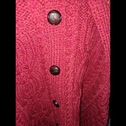 Aran Sweater Market Red Merino Wool Shawl Neck‎ Cable Knit Red Cape Size M/L Size L