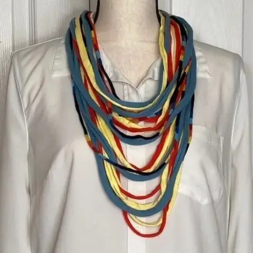 Multicolor Jersey Strand Scarf, in blue, yellow, red and black Yellow