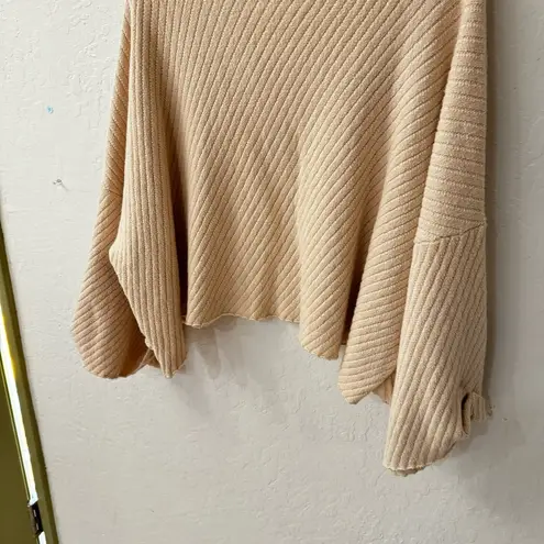 Free People  Sweater XS Cream Pink I Can't Wait Cropped Boxy Oversized Textured