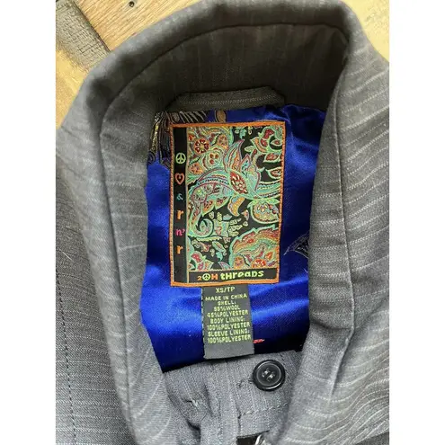 NWT 2OH Threads Grey Pinstripe Double Breasted Wool Military Style Blazer Sz XS Gray