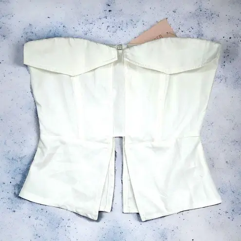 Missguided NEW Ivory Crepe Split Hem Corset Bandeau Strapless Top Size 2 Blouse