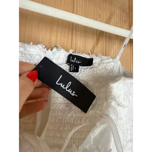 Lulus NWT  Quite Perfect White Floral Embroidered Strapless Midi Dress Bridal L