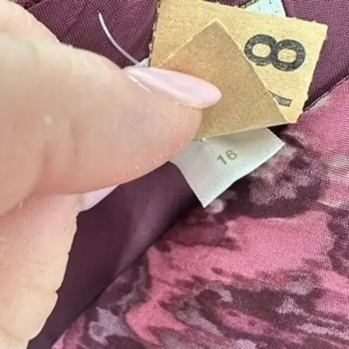 Garnet Hill Size 16 Maroon Purple Floral 100% Silk Knee Length Dress Wedding