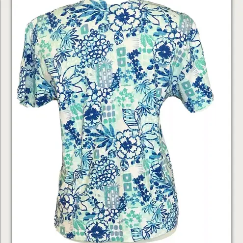 Jason Maxwell Short Sleeve T Shirt Blue Floral Top Tropical Floral