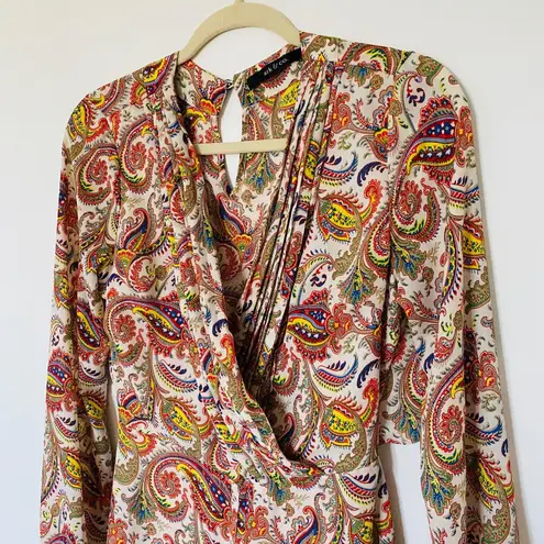 Ark & Co. Multicolor Printed Lined Long Sleeve Open Back Cross Neck Romper Sz M