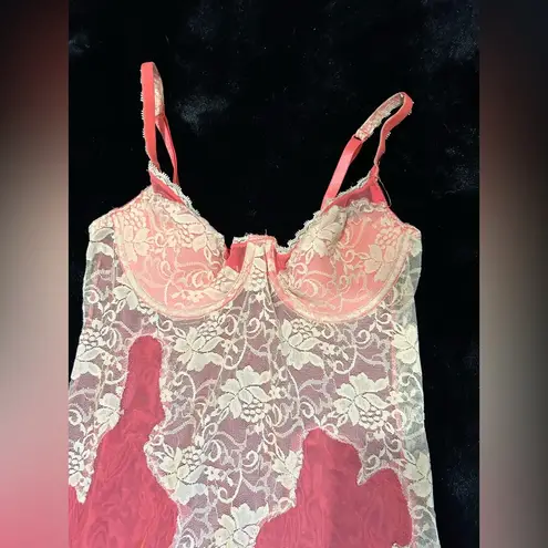 Frederick's of Hollywood Fredricks of Hollywood Coral & Lace Sheer Babydoll Lingerie - Size Small
