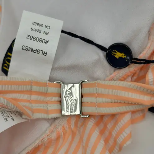 Polo Ralph Lauren Bikini Top SZ Small NWT Seersucker Ruffle Orange White Stripe