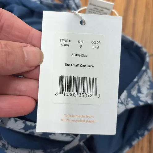 ANDIE Amalfi One Piece Swimsuit Floral Denim Blue size S NWT