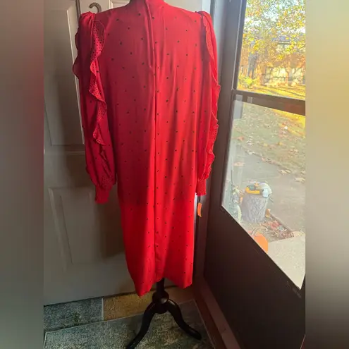 NOS vintage Chez California red ruffle polka dot shift dress, size 12