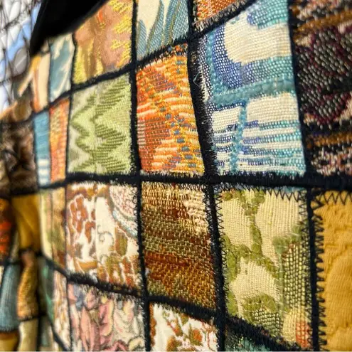 Vintage Tapestry Upholstery Patchwork Stained Glass Mosaic Floral Quilt Blazer Yellow Size M
