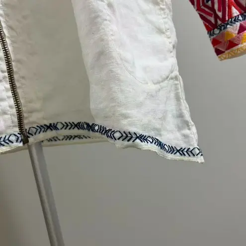 Johnny Was NWOT Linen Embroidered White Hoodie Top Zip Up Jacket Bohemian Size S