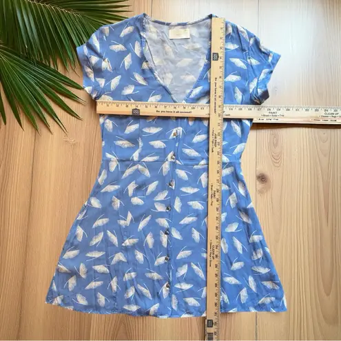 Capulet “Mabel” Mini Dress – Ginkgo Blue Feather Leaf Print – Size Small
