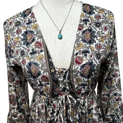 Chaudry Boho Floral Maxi Dress M | Cottagecore Fairycore Peasant Renaissance Blue Size M