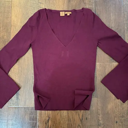 Arden B bell sleeve burgundy, V neck top, size M