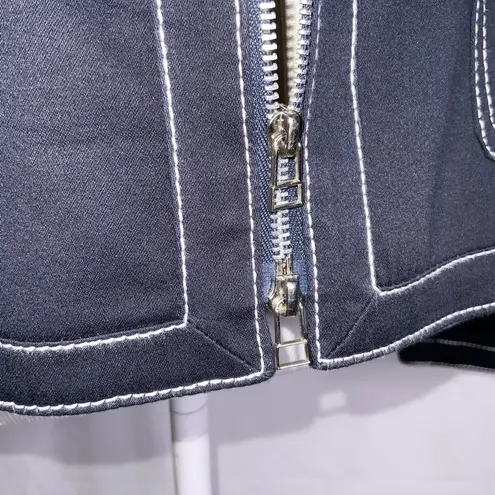 Nine & Co. Navy Blue White Stitching No Collar Tailored Sporty Jacket 8