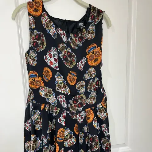 Iska London retro punk goth skeleton sugar skull black dress size 12