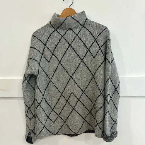 Christian Siriano Arlington Argyle Merino Wool Mock Neck Sweater Small Black