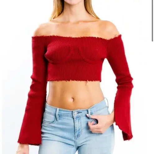 Better Be Red Bell sleeves crop top NEW