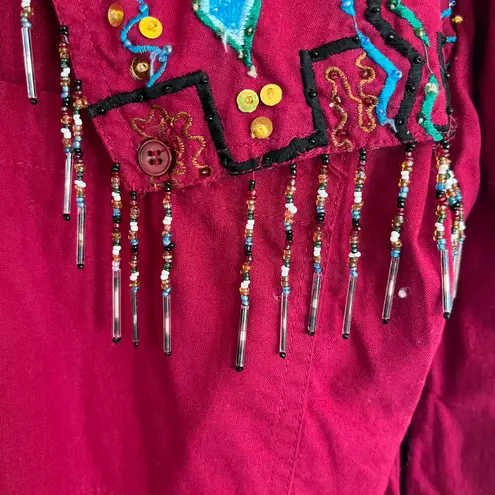 Southwest Canyon Vintage Western Embroidered Beaded Top Dolly Rodeo Cowgirl Size L