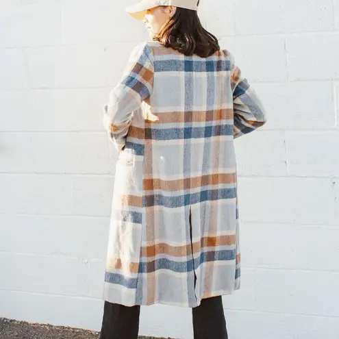 Sage NWT Plaid Blue Brown Coat Sz Medium